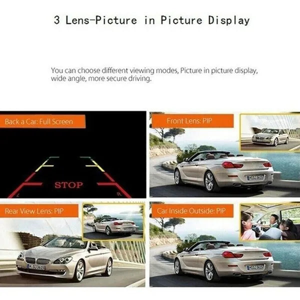 4 Inch 3 Channel 1080P Dash Cam with Front Cabin and Rear Cameras - product view 12
