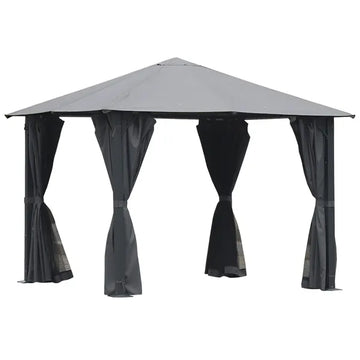 10'x10' Covered Gazebo, Outdoor Patio Gazebo with Mesh Sidewalls and Privacy Curtains, Canopy Pergolas in Black - product image 1
