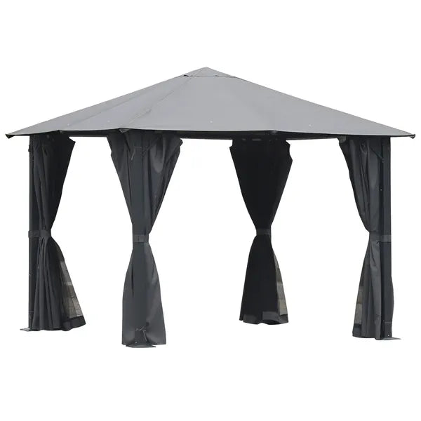 10'x10' Covered Gazebo, Outdoor Patio Gazebo with Mesh Sidewalls and Privacy Curtains, Canopy Pergolas in Black - product image 1