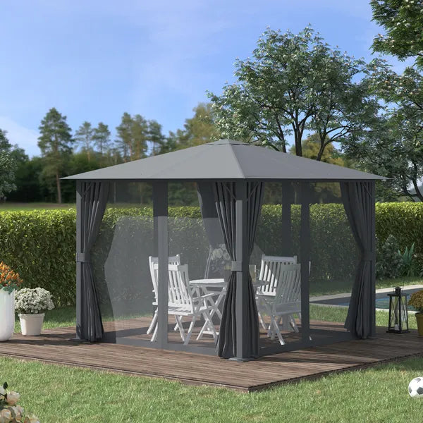 10'x10' Covered Gazebo, Outdoor Patio Gazebo with Mesh Sidewalls and Privacy Curtains, Canopy Pergolas in Black - product image 10