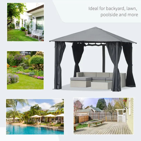 10'x10' Covered Gazebo, Outdoor Patio Gazebo with Mesh Sidewalls and Privacy Curtains, Canopy Pergolas in Black - product image 7