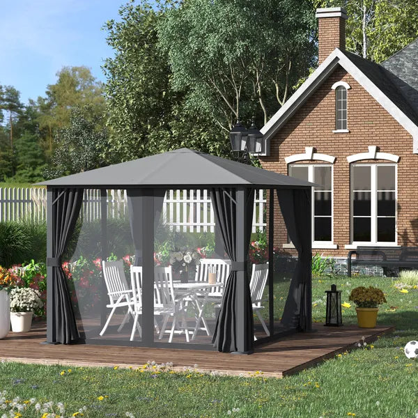 10'x10' Covered Gazebo, Outdoor Patio Gazebo with Mesh Sidewalls and Privacy Curtains, Canopy Pergolas in Black - product image 2