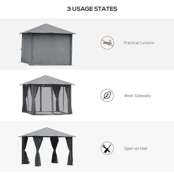 10'x10' Covered Gazebo, Outdoor Patio Gazebo with Mesh Sidewalls and Privacy Curtains, Canopy Pergolas in Black - product image 6