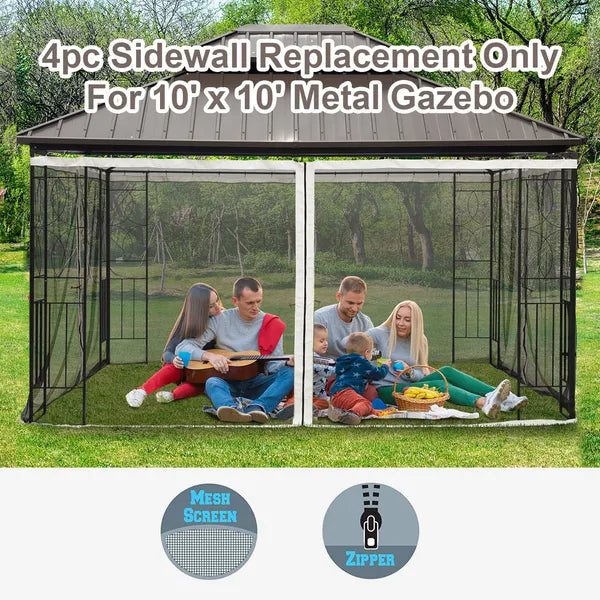 Outsunny 10x10 Gazebo with Netting, Canopy Tents with Zippers, black rings, high-quality polyester, Washable, (Sidewall Only) Black - product image 5