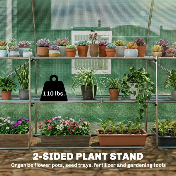Outsunny 10'x11'x6' Walk-in Tunnel Greenhouse with Shelves, Mesh Door and Windows, Hoop House Greenhouse with PE Cover, Green - product image 4