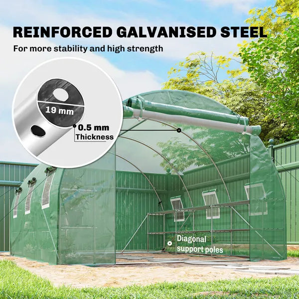 Outsunny 10'x11'x6' Walk-in Tunnel Greenhouse with Shelves, Mesh Door and Windows, Hoop House Greenhouse with PE Cover, Green - product image 5