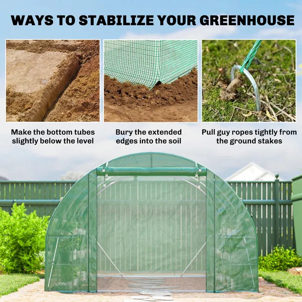 Outsunny 10'x11'x6' Walk-in Tunnel Greenhouse with Shelves, Mesh Door and Windows, Hoop House Greenhouse with PE Cover, Green - product image 9