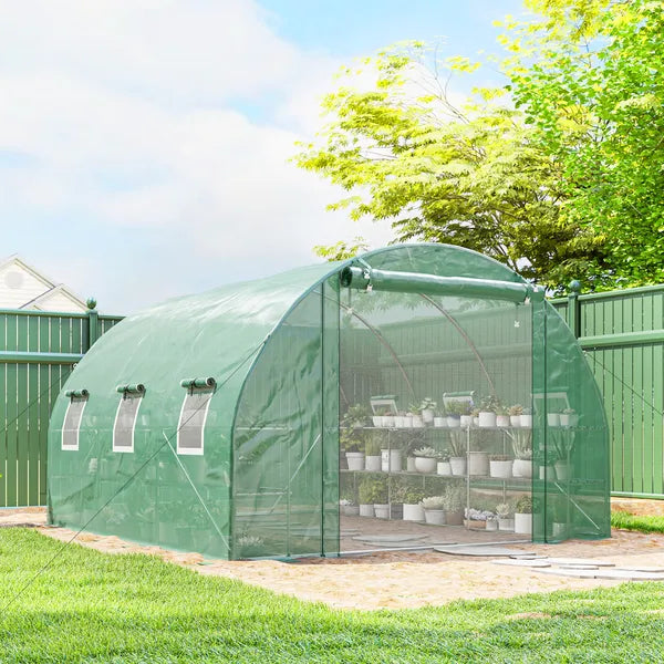 Outsunny 10'x11'x6' Walk-in Tunnel Greenhouse with Shelves, Mesh Door and Windows, Hoop House Greenhouse with PE Cover, Green - product image 10