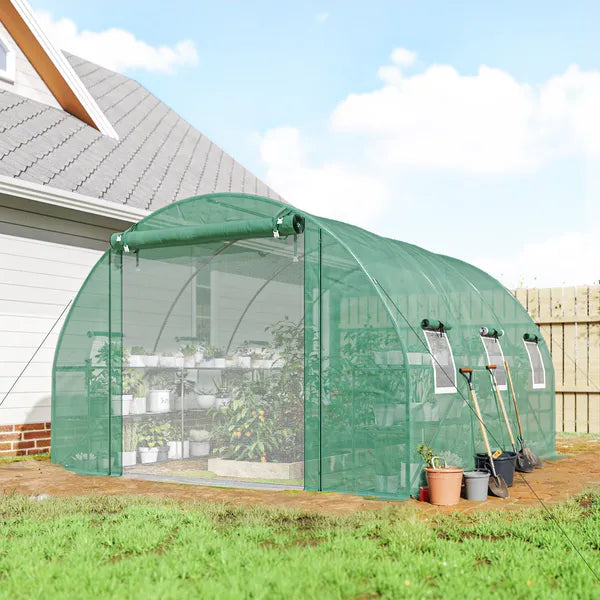 Outsunny 10'x11'x6' Walk-in Tunnel Greenhouse with Shelves, Mesh Door and Windows, Hoop House Greenhouse with PE Cover, Green - product image 2