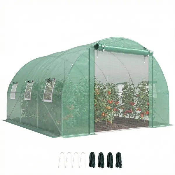 Outsunny 10'x11'x6' Walk-in Tunnel Greenhouse with Shelves, Mesh Door and Windows, Hoop House Greenhouse with PE Cover, Green - product image 11