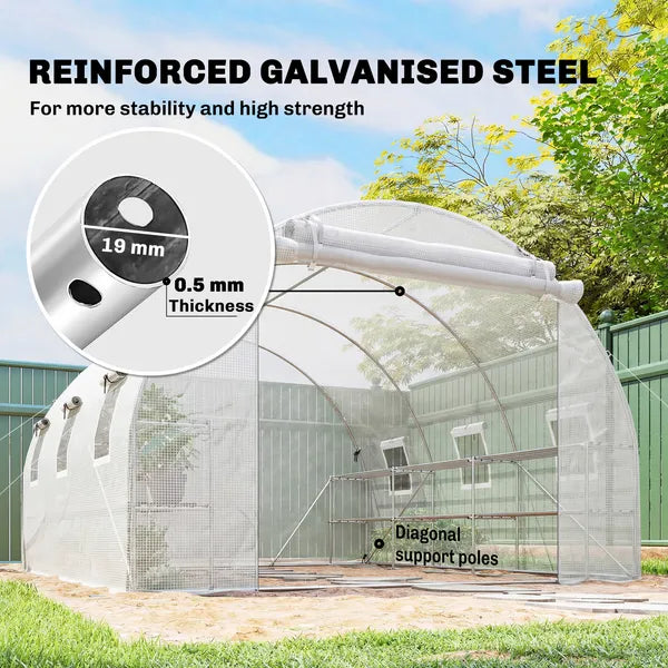 Outsunny 10'x11'x6' Walk-in Tunnel Greenhouse with Shelves, Mesh Door and Windows, Hoop House Greenhouse with PE Cover, White - product image 5