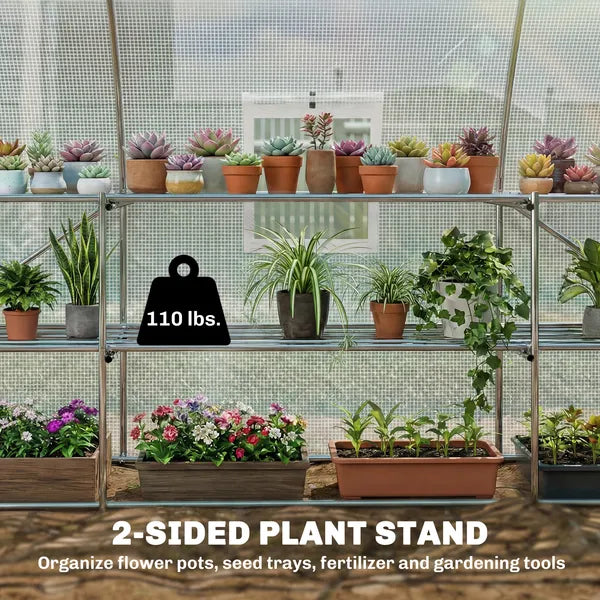 Outsunny 10'x11'x6' Walk-in Tunnel Greenhouse with Shelves, Mesh Door and Windows, Hoop House Greenhouse with PE Cover, White - product image 4