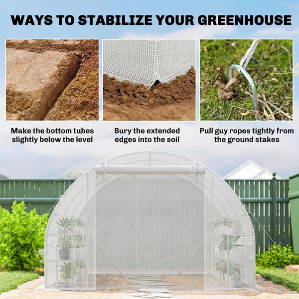 Outsunny 10'x11'x6' Walk-in Tunnel Greenhouse with Shelves, Mesh Door and Windows, Hoop House Greenhouse with PE Cover, White - product image 9