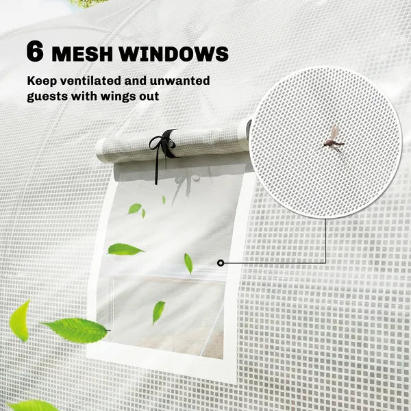 Outsunny 10'x11'x6' Walk-in Tunnel Greenhouse with Shelves, Mesh Door and Windows, Hoop House Greenhouse with PE Cover, White - product image 8