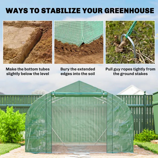 Outsunny 10 ft x 11 ft x 6 ft Walk-in Tunnel Greenhouse with Shelves, Mesh Door and Windows, Plant Hot House with PE Cover, Green - product image 9