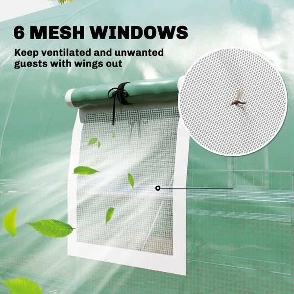 Outsunny 10 ft x 11 ft x 6 ft Walk-in Tunnel Greenhouse with Shelves, Mesh Door and Windows, Plant Hot House with PE Cover, Green - product image 8