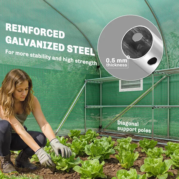 Outsunny 10 ft x 11 ft x 6 ft Walk-in Tunnel Greenhouse with Shelves, Mesh Door and Windows, Plant Hot House with PE Cover, Green - product image 5