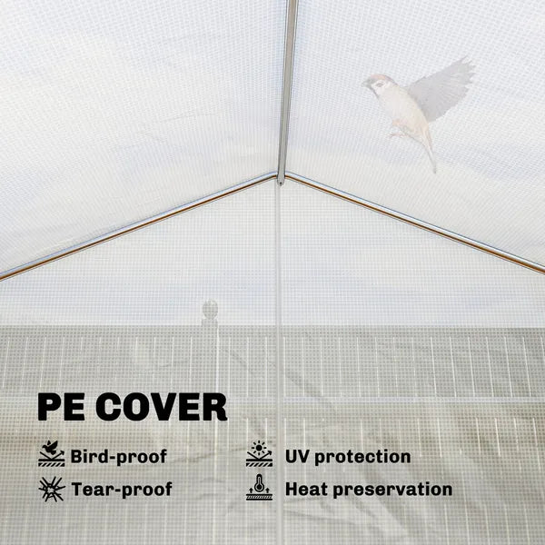 Outsunny 10 ft x 11 ft x 6 ft Walk-in Tunnel Greenhouse with Shelves, Mesh Door and Windows, Plant Hot House with PE Cover, White - product image 6
