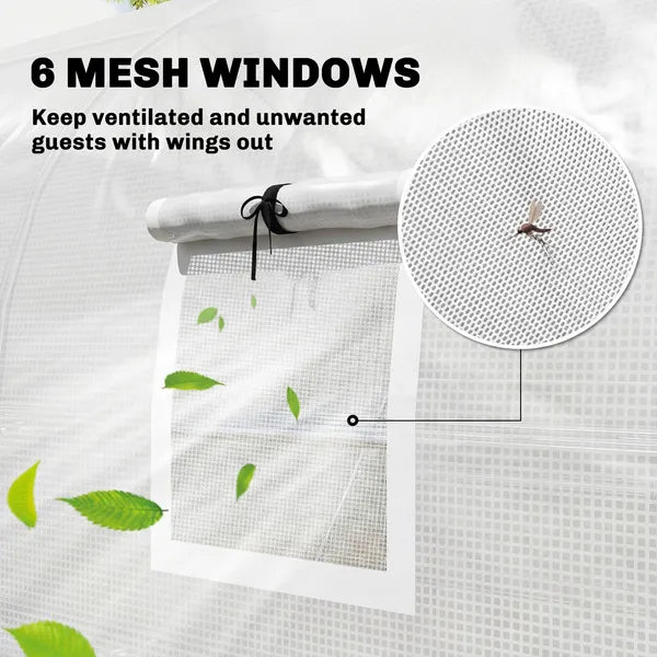 Outsunny 10 ft x 11 ft x 6 ft Walk-in Tunnel Greenhouse with Shelves, Mesh Door and Windows, Plant Hot House with PE Cover, White - product image 8