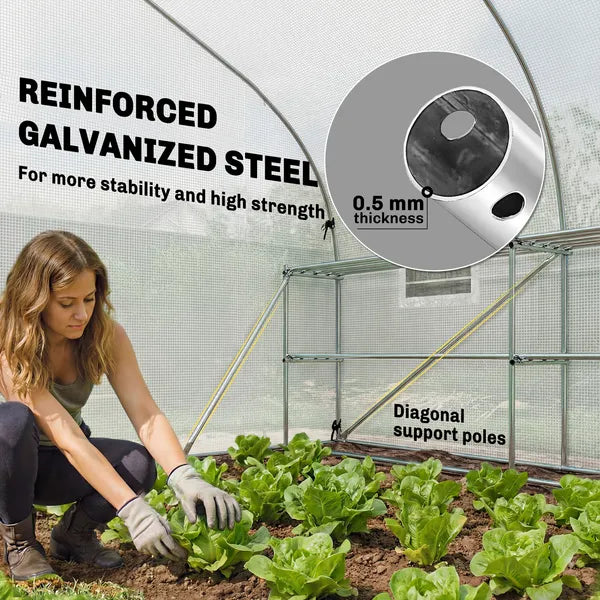 Outsunny 10 ft x 11 ft x 6 ft Walk-in Tunnel Greenhouse with Shelves, Mesh Door and Windows, Plant Hot House with PE Cover, White - product image 5
