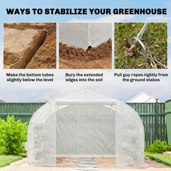 Outsunny 10 ft x 11 ft x 6 ft Walk-in Tunnel Greenhouse with Shelves, Mesh Door and Windows, Plant Hot House with PE Cover, White - product image 9