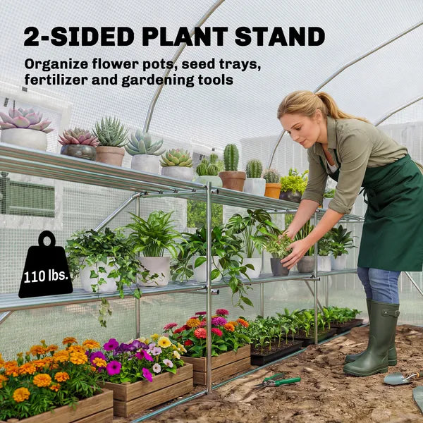 Outsunny 10 ft x 11 ft x 6 ft Walk-in Tunnel Greenhouse with Shelves, Mesh Door and Windows, Plant Hot House with PE Cover, White - product image 4