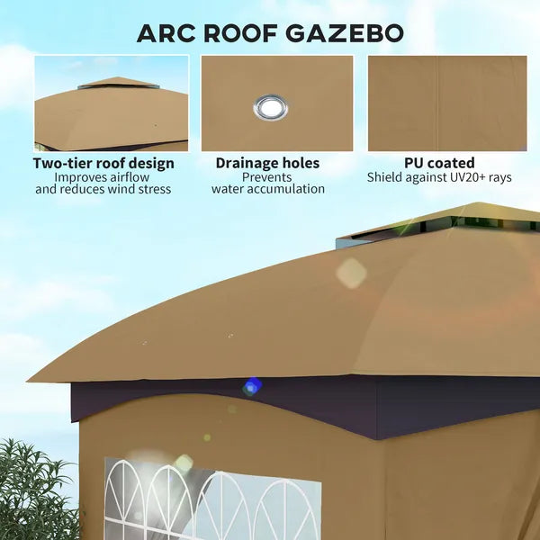 Outsunny 11 ft x 11 ft Outdoor Gazebo, Double Roof Patio Gazebo with Curtains, Church Windows, Galvanized Steel Frame, Beige - product image 4