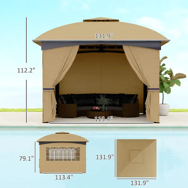 Outsunny 11 ft x 11 ft Outdoor Gazebo, Double Roof Patio Gazebo with Curtains, Church Windows, Galvanized Steel Frame, Beige - product image 3