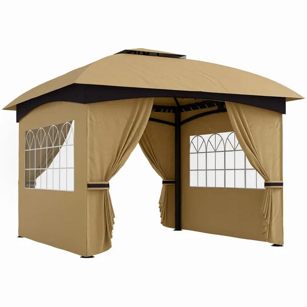 Outsunny 11 ft x 11 ft Outdoor Gazebo, Double Roof Patio Gazebo with Curtains, Church Windows, Galvanized Steel Frame, Beige - product image 11