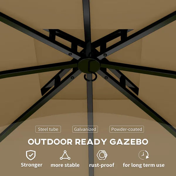 Outsunny 11 ft x 11 ft Outdoor Gazebo, Double Roof Patio Gazebo with Curtains, Church Windows, Galvanized Steel Frame, Beige - product image 6