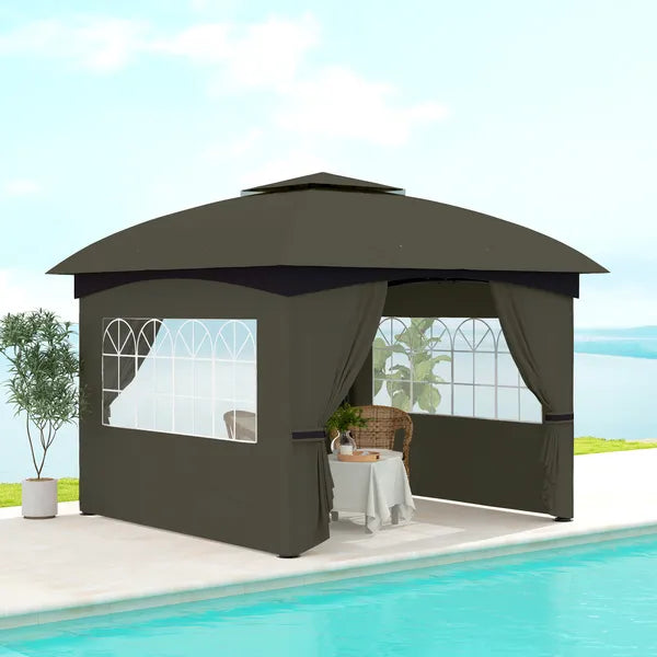 Outsunny 11 ft x 11 ft Outdoor Gazebo, Double Roof Patio Gazebo with Curtains, Church Windows, Galvanized Steel Frame, Dark Gray - product image 10