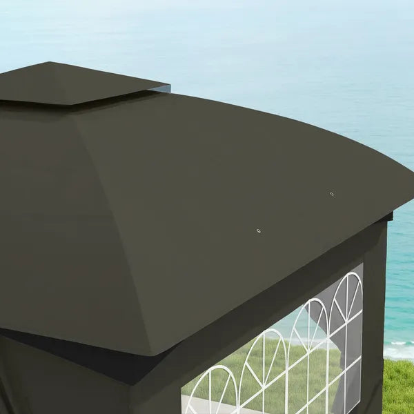 Outsunny 11 ft x 11 ft Outdoor Gazebo, Double Roof Patio Gazebo with Curtains, Church Windows, Galvanized Steel Frame, Dark Gray - product image 9