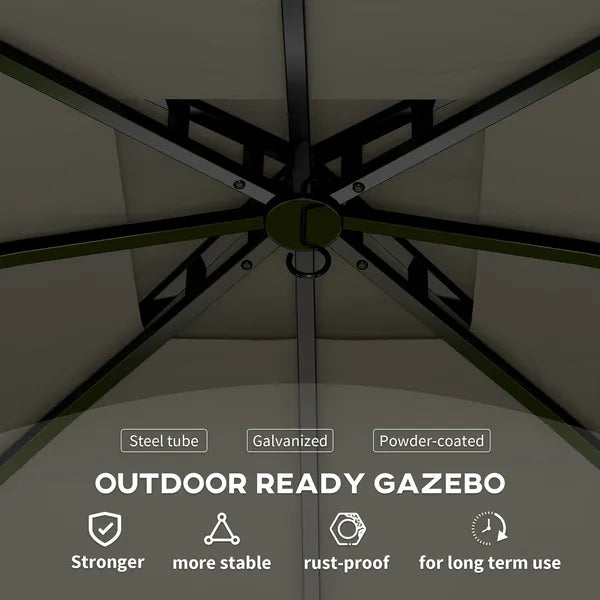 Outsunny 11 ft x 11 ft Outdoor Gazebo, Double Roof Patio Gazebo with Curtains, Church Windows, Galvanized Steel Frame, Dark Gray - product image 6