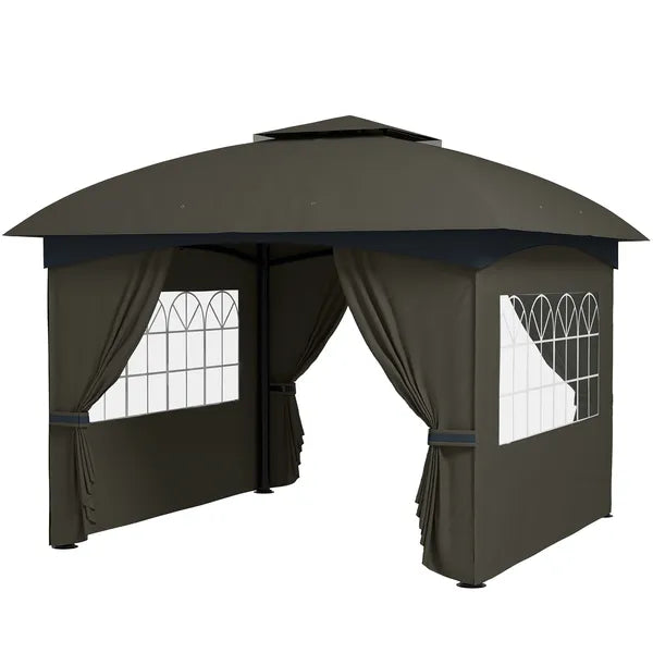 Outsunny 11 ft x 11 ft Outdoor Gazebo, Double Roof Patio Gazebo with Curtains, Church Windows, Galvanized Steel Frame, Dark Gray - product image 1