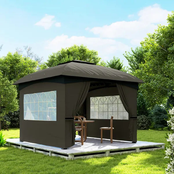 Outsunny 11 ft x 11 ft Outdoor Gazebo, Double Roof Patio Gazebo with Curtains, Church Windows, Galvanized Steel Frame, Dark Gray - product image 8