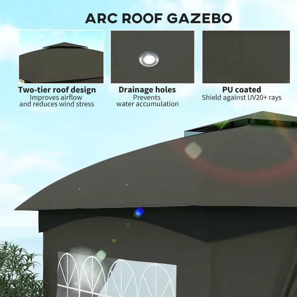 Outsunny 11 ft x 11 ft Outdoor Gazebo, Double Roof Patio Gazebo with Curtains, Church Windows, Galvanized Steel Frame, Dark Gray - product image 4