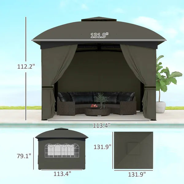 Outsunny 11 ft x 11 ft Outdoor Gazebo, Double Roof Patio Gazebo with Curtains, Church Windows, Galvanized Steel Frame, Dark Gray - product image 3