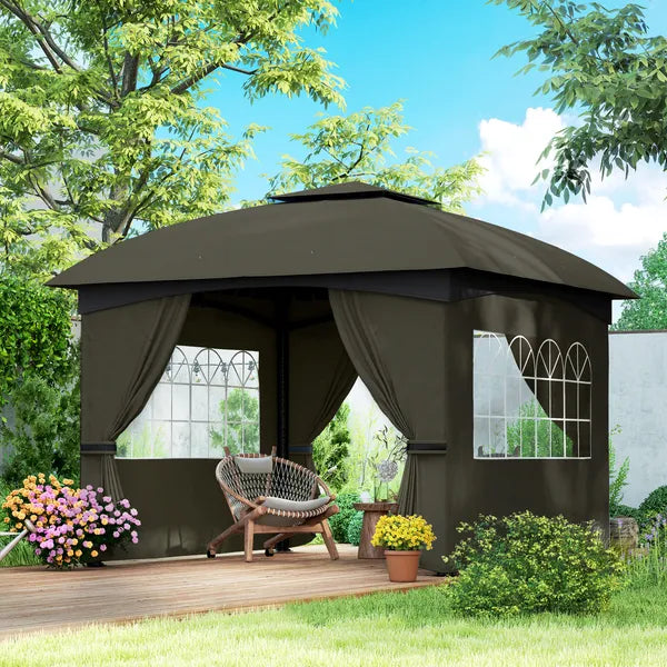 Outsunny 11 ft x 11 ft Outdoor Gazebo, Double Roof Patio Gazebo with Curtains, Church Windows, Galvanized Steel Frame, Dark Gray - product image 2