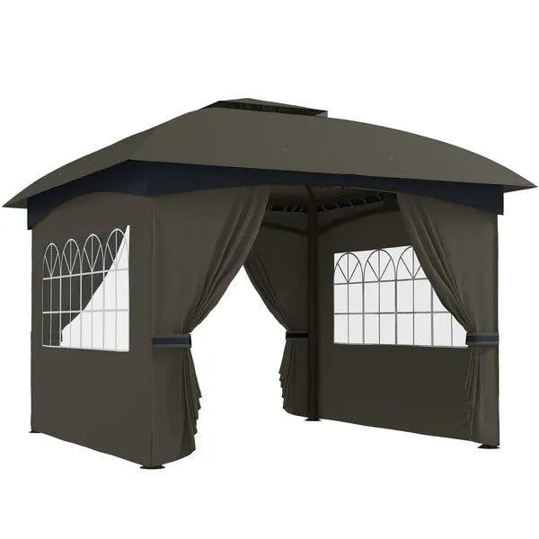 Outsunny 11 ft x 11 ft Outdoor Gazebo, Double Roof Patio Gazebo with Curtains, Church Windows, Galvanized Steel Frame, Dark Gray - product image 11