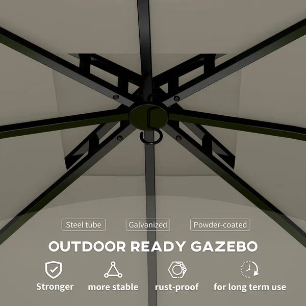 Outsunny 11 ft x 11 ft Outdoor Gazebo, Double Roof Patio Gazebo with Curtains, Church Windows, Galvanized Steel Frame, Light Gray - product image 6