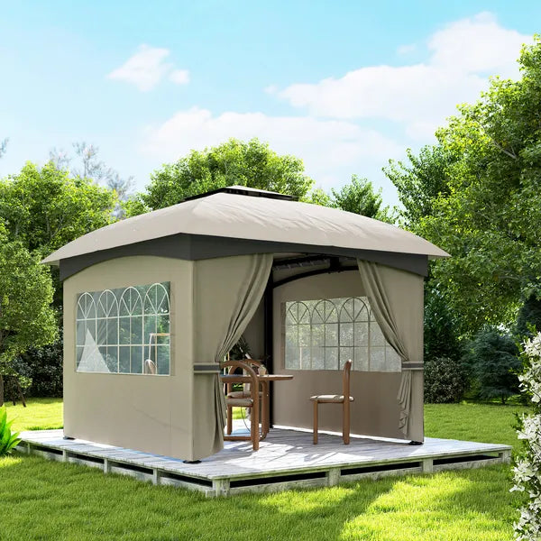 Outsunny 11 ft x 11 ft Outdoor Gazebo, Double Roof Patio Gazebo with Curtains, Church Windows, Galvanized Steel Frame, Light Gray - product image 8