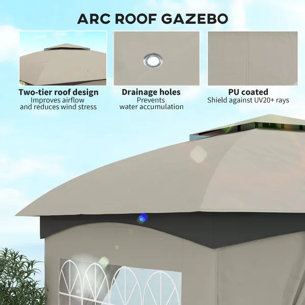Outsunny 11 ft x 11 ft Outdoor Gazebo, Double Roof Patio Gazebo with Curtains, Church Windows, Galvanized Steel Frame, Light Gray - product image 4