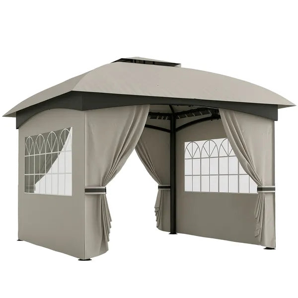 Outsunny 11 ft x 11 ft Outdoor Gazebo, Double Roof Patio Gazebo with Curtains, Church Windows, Galvanized Steel Frame, Light Gray - product image 11