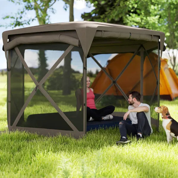 11 x 11ft Pop Up Gazebo Screen Tent with Removable Roof Cover, Roll-up Wind Panels for Camping, Backyard, Brown - product image 10