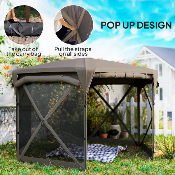 11 x 11ft Pop Up Gazebo Screen Tent with Removable Roof Cover, Roll-up Wind Panels for Camping, Backyard, Brown - product image 4