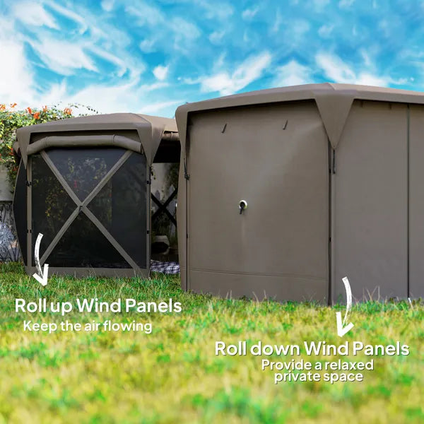 11 x 11ft Pop Up Gazebo Screen Tent with Removable Roof Cover, Roll-up Wind Panels for Camping, Backyard, Brown - product image 6