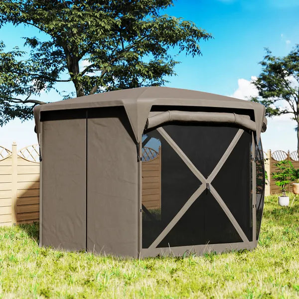 11 x 11ft Pop Up Gazebo Screen Tent with Removable Roof Cover, Roll-up Wind Panels for Camping, Backyard, Brown - product image 9