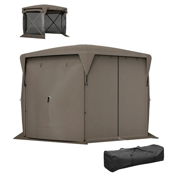 11 x 11ft Pop Up Gazebo Screen Tent with Removable Roof Cover, Roll-up Wind Panels for Camping, Backyard, Brown - product image 1