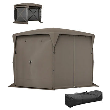 11 x 11ft Pop Up Gazebo Screen Tent with Removable Roof Cover, Roll-up Wind Panels for Camping, Backyard, Brown - product image 1