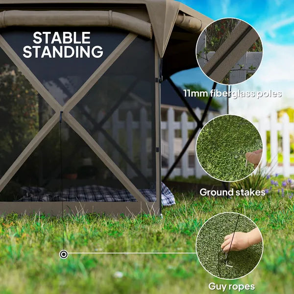 11 x 11ft Pop Up Gazebo Screen Tent with Removable Roof Cover, Roll-up Wind Panels for Camping, Backyard, Brown - product image 7